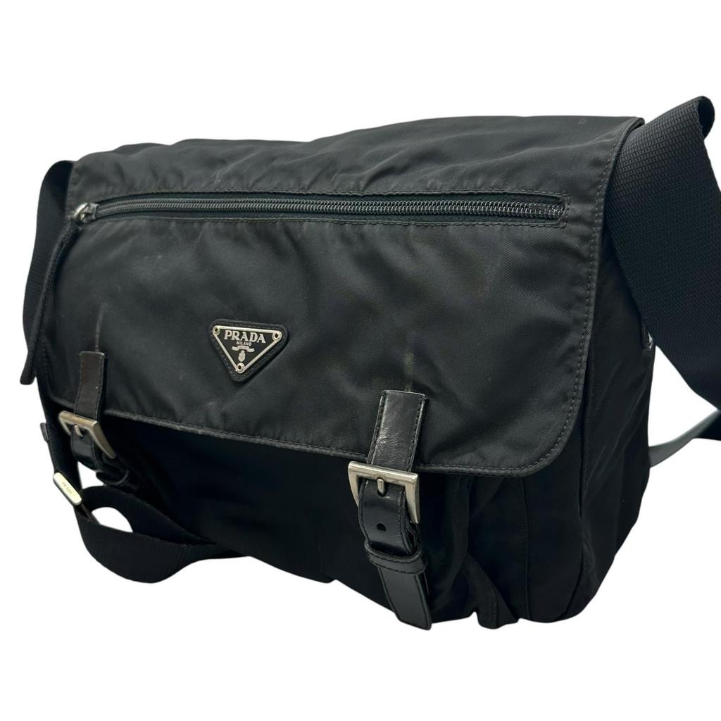 PRADA Triangle logo Shoulder Bag black unisex used