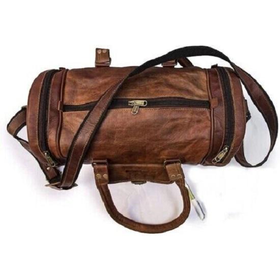 20 In Handmade Goat Leather Travel Bag, Men's Leather Weekend Bag Brown