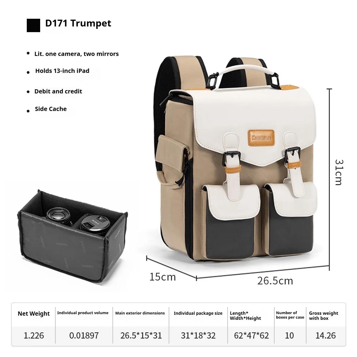 

Backpacks Casual Camera Bag Double Shoulder Burden Reduction Breathable Backpack Large Capacity SLR Camera Storage Bag D171 khaki S