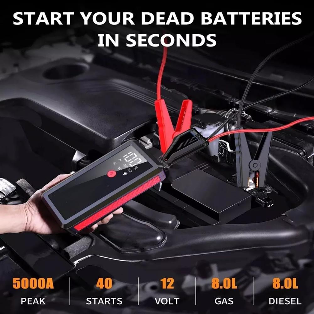 5000A Peak Car Jump Starter for 8.0L Gas/8.0L Diesel Engines - with LCD Display, Dual USB compatible and 12V DC PORT
