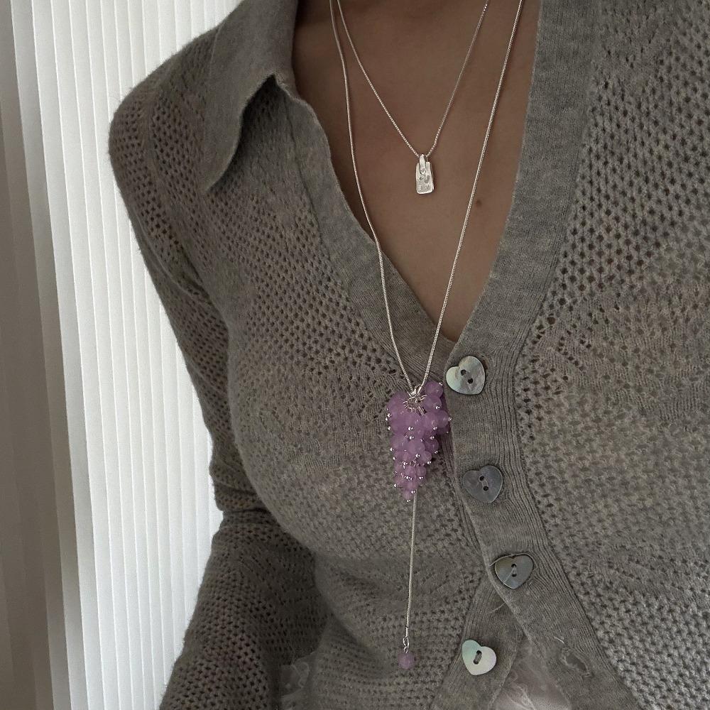 Jewelry Grapes Pendant Necklace Vintage Pearl Grape Sweater Chain Grape Cluster Necklace  Summer