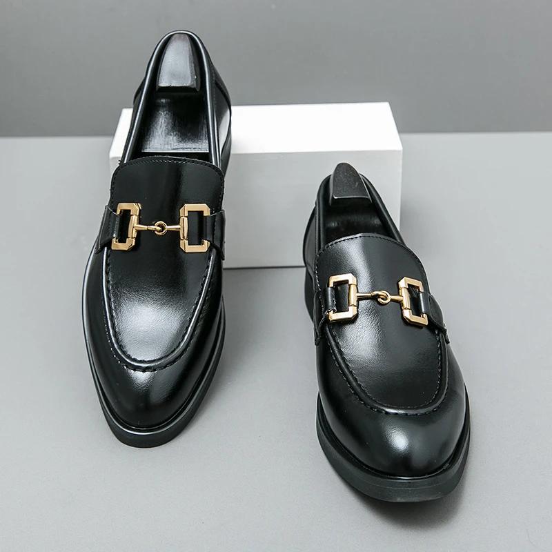 Men New Loafers PU Metal Buckle Decorative Fashion Low Heel Professional Classic Business Men Shoes Large Sizes 38-46