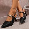 Fashion Women's Metal Decoration Stiletto Heel Shoes Elegant Pointed Toe Party Dress Pumps Woman Summer Fashion Slingback Heels Sandals