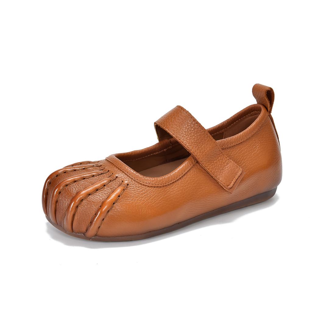 Johnature Echt Leer Zachte Zool Lage Uitsparing Platte Schoenen Comfortabele Ronde Neus Damesschoenen