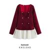 2025 Spring Women's European & American Color Block Double-Breasted Square Neck Dress