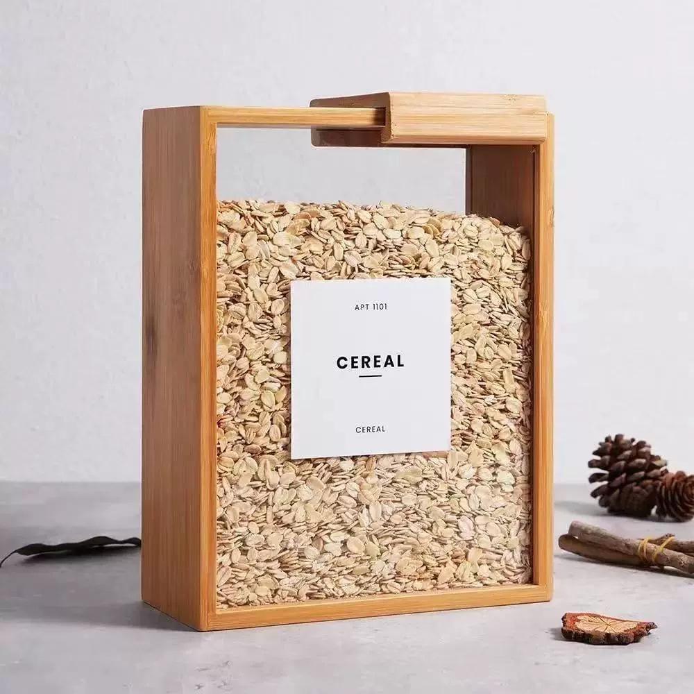 Bamboo & Wood Sliding Lid Grain Storage Box | Wooden Food Dispenser