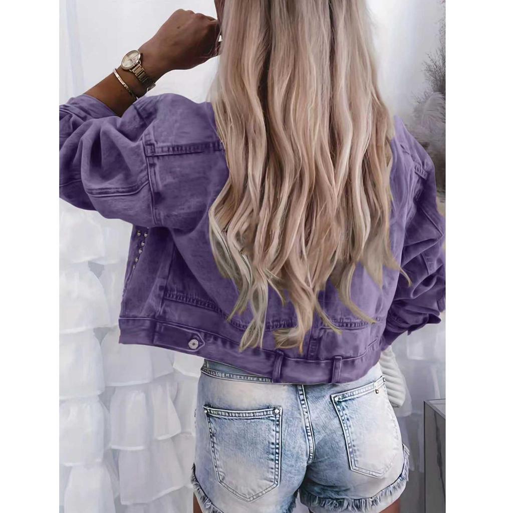 Plus Size European Studded Denim Jacket for Women