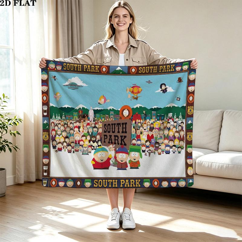 Cartoon Park South Print Flannel Blanket High Quality Warm Comfortable Cover for All Seasons Perfect for Gifts Home Decor