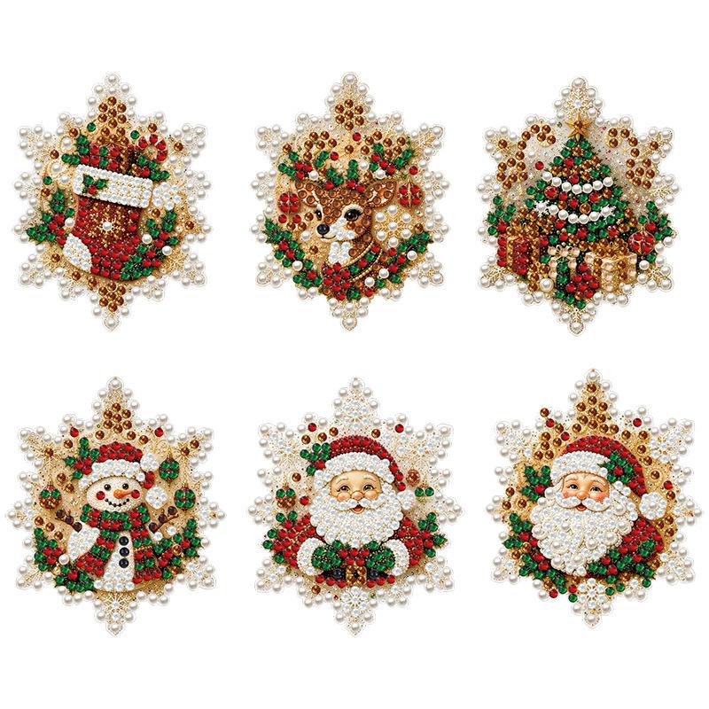 6PCS Diamond Painting 3d Mixed-sized Pearl Beads Snowflake Shape Xmas Pearl Suncatcher Kit Diy Craft Festive Wall Decor Pendant