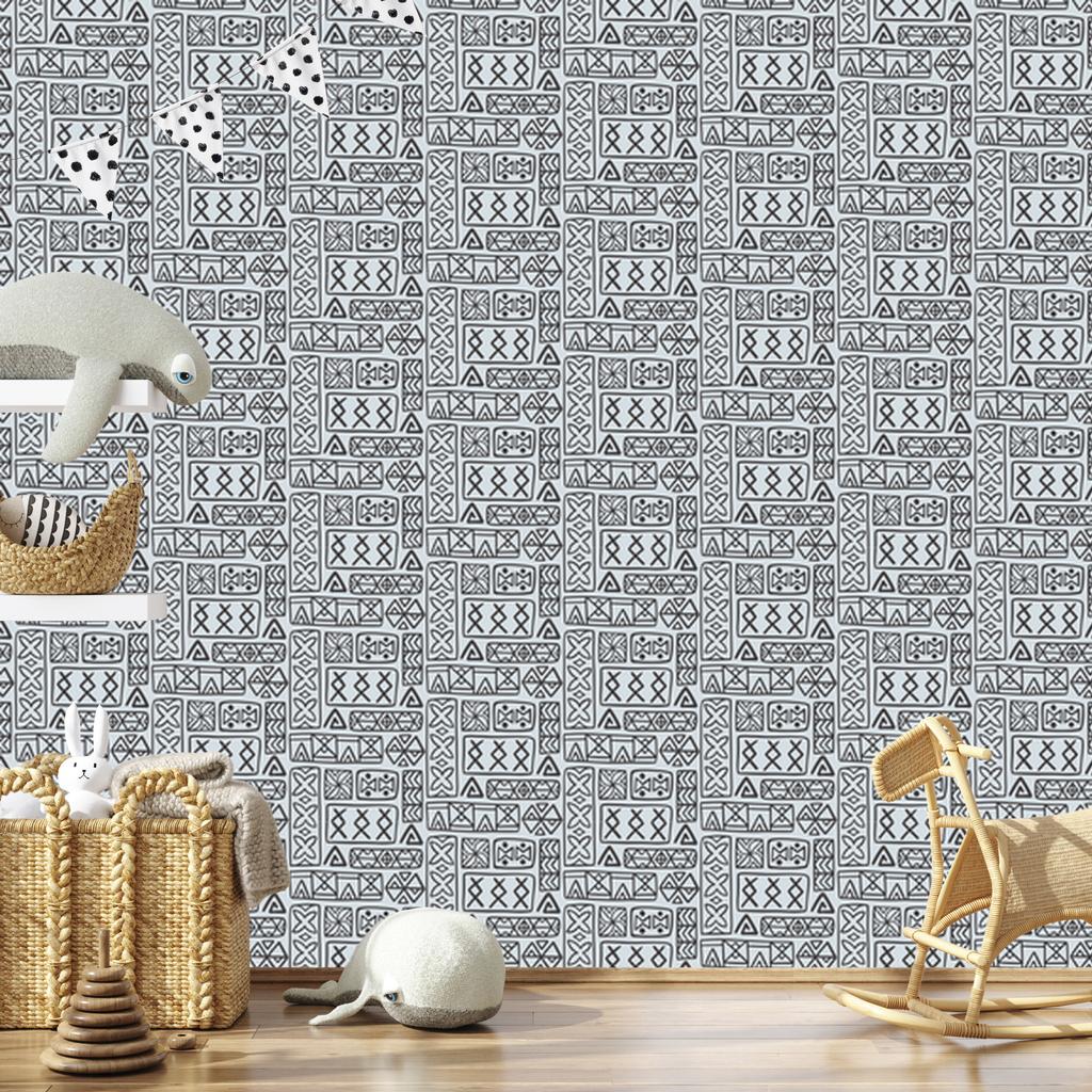 Polynesian Geometric Pattern Wallpaper Gray and Light Gray 50x1000