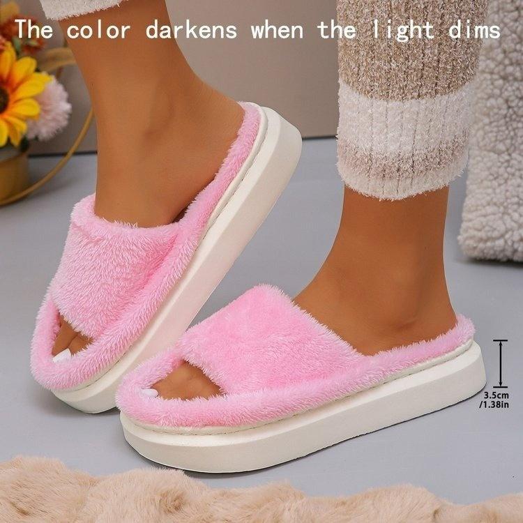 Autumn and Winter One-word Fluffy Cotton Mop Thickened Warm Couple Fashion Slippers Home Plush Slippers