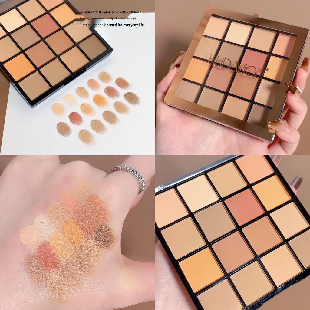 HUDAMOJI 16-Color Eyeshadow Palette: Vibrant Pearlescent, Matte Earth Tones & Glitter for Stage Makeup.