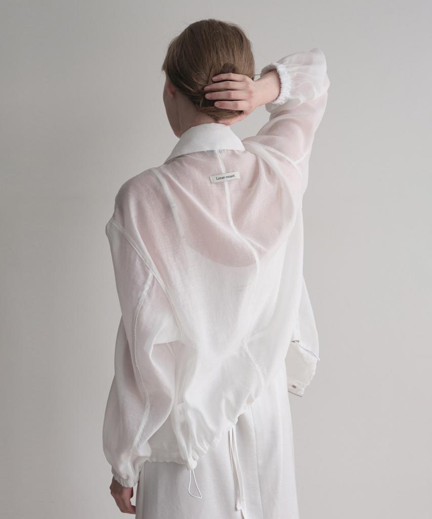 Lenav Esy See-Through Blouson Collar Jumper (White)