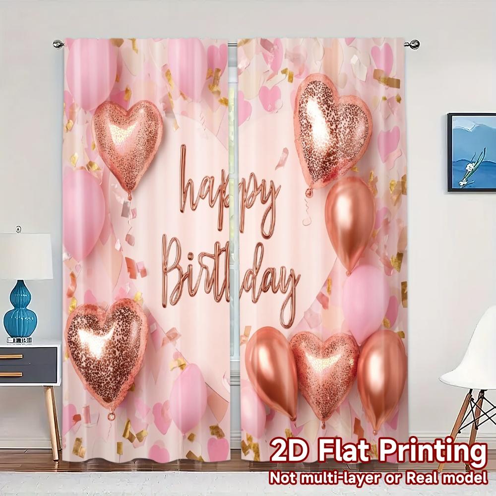

Flat Printing Curtains Without Rod Birthday Bliss Chic Print Fabric Room Decor Set Of 2 Made Polyester Machine Washable W100*H70(CM)-Grommet top&1PCS