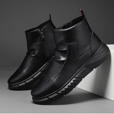 Ανδρικές μπότες Χειμερινές νέες μαύρες ψηλές μπότες βελούδινες ζεστές βρετανικού στυλ, άνετα αντιολισθητικά παπούτσια με φερμουάρ από τεχνητό δέρμα