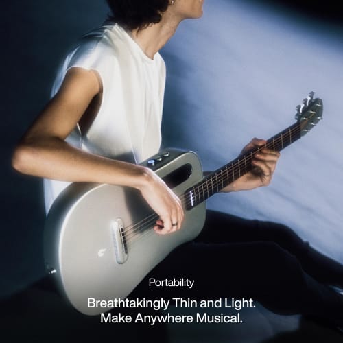 LAVA ME AIR Portable Carbon Fiber Acoustic-Electric Guitar. Beginner's Travel Guitar with Onboard Effects and Magnetic Pickup. Black.