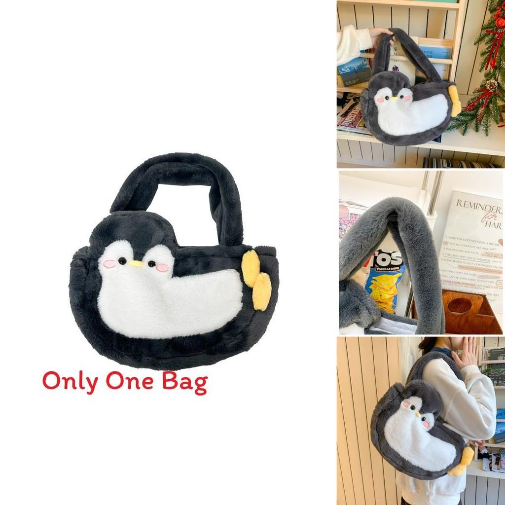 Plush Penguin Handbag With Inner Zipper Pocket For Women