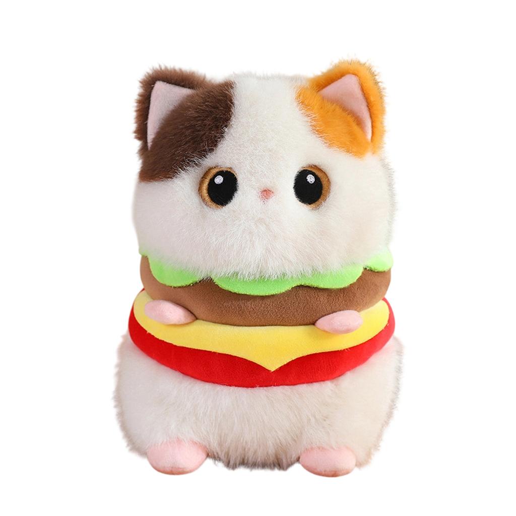 Plush Hamburger Cat Stuffed Animal Soft Toy with Detailed Layered Design and Round Shape Suitable for Kids and Collectors