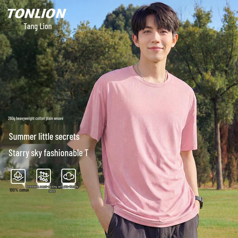 

TonLion Men s Starry Sky Heavyweight Cotton Short Sleeve T-Shirt M