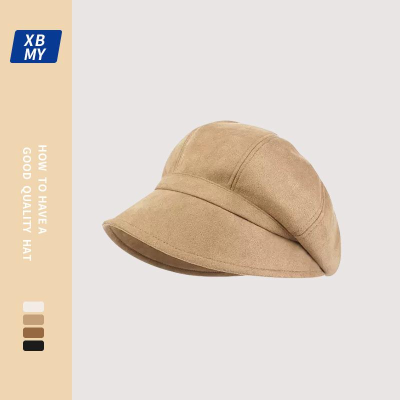 Beret Female Autumn and Winter Thickened Warm Plush Star Anise Painter Hat Versatile Big Head Circumference Show Face Small Bucket Hat