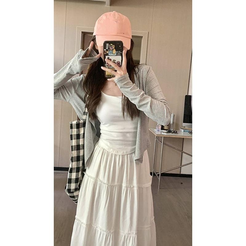 

Temperament thin air-conditioning cardigan shawl women s summer versatile top with ice silk black sunscreen blouse L серый