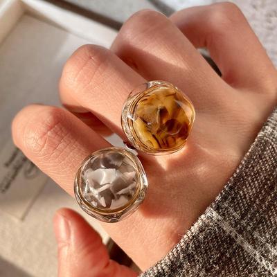 Ring aus Bernstein-Leopardenharz im koreanischen Stil, Einzigartiges Design, Zeigefinger-Accessoire aus Titanstahl