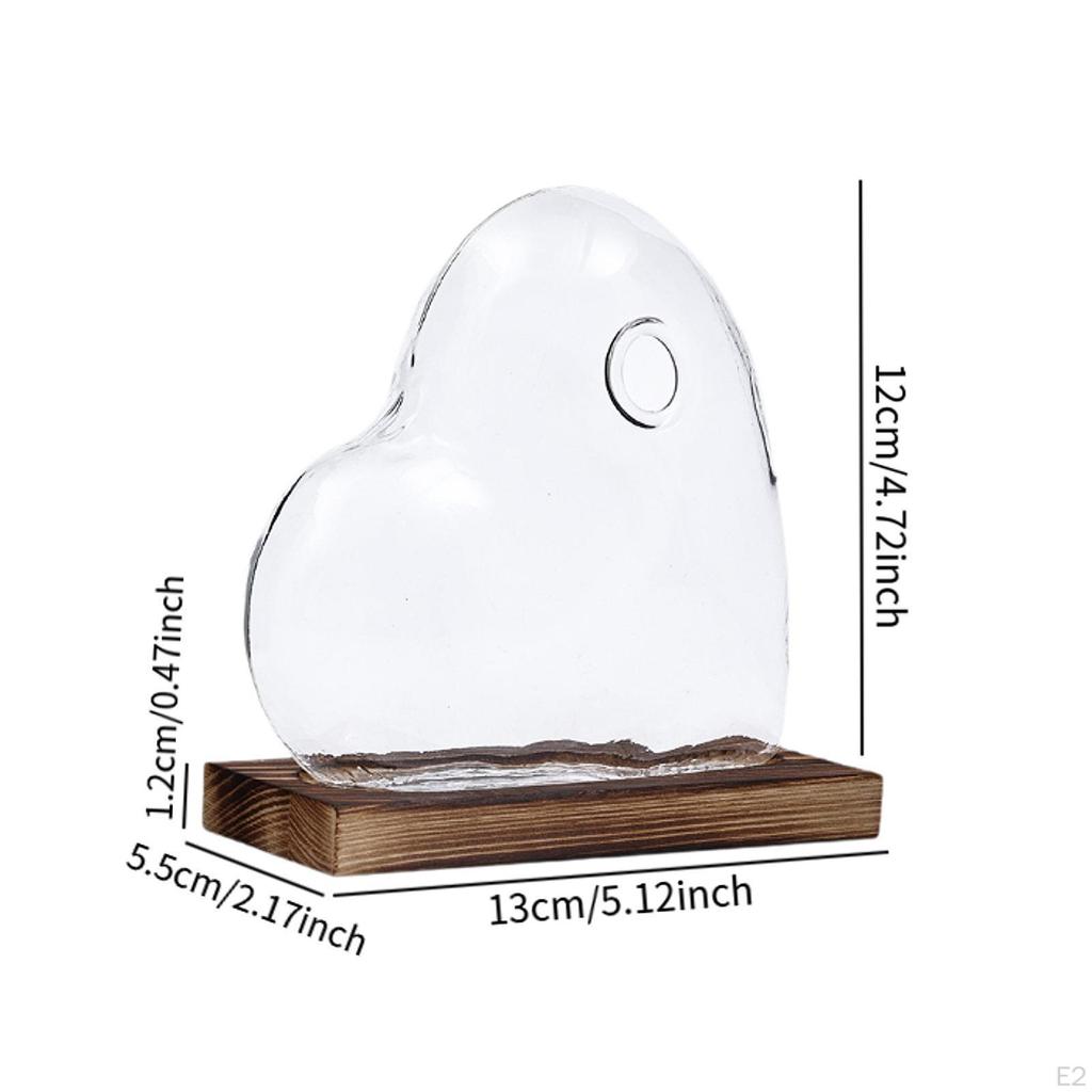 Heart Shaped Glass Vase with Wooden Base Modern Transparent Plant Terrarium Propagation Station for