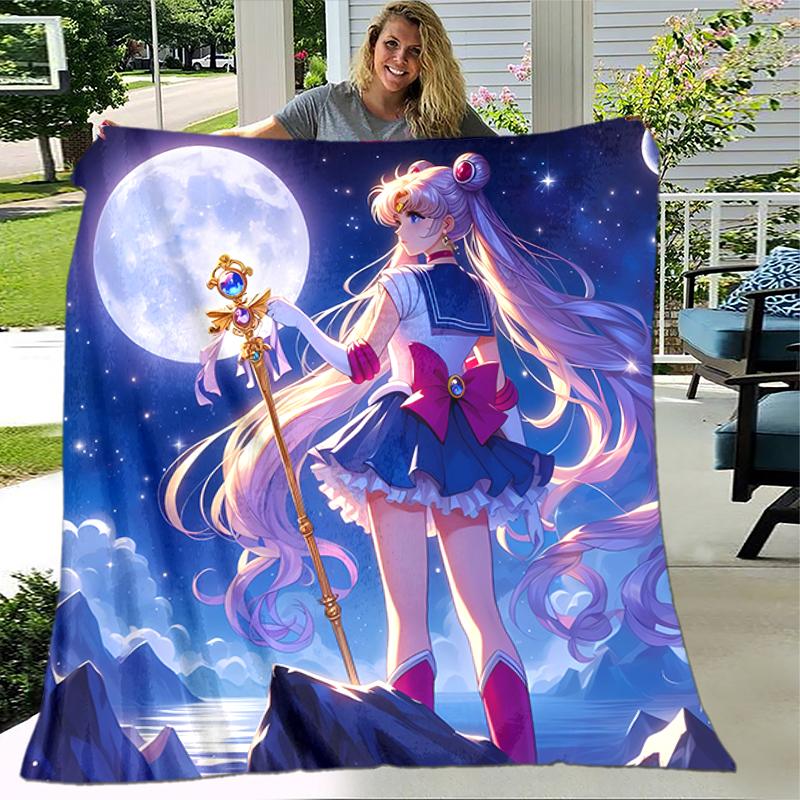 1pc Blanket Sailor Moon1 Print Design, Lightweight Blanket for Sofa, Bed- Soft &Warm, Gift for All Seasons like Christmas, Halloween