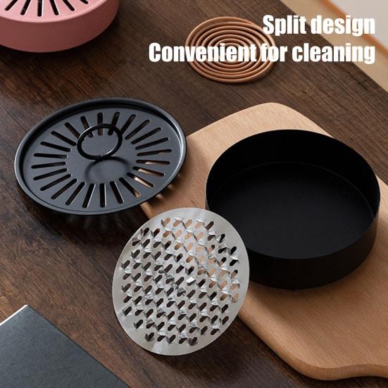 Incense Coil Holder with Handle Cover Portable Indoor Outdoor Camping Fireproof Round Metal Repellent Spiral Incense Burner Ash Catcher Tray