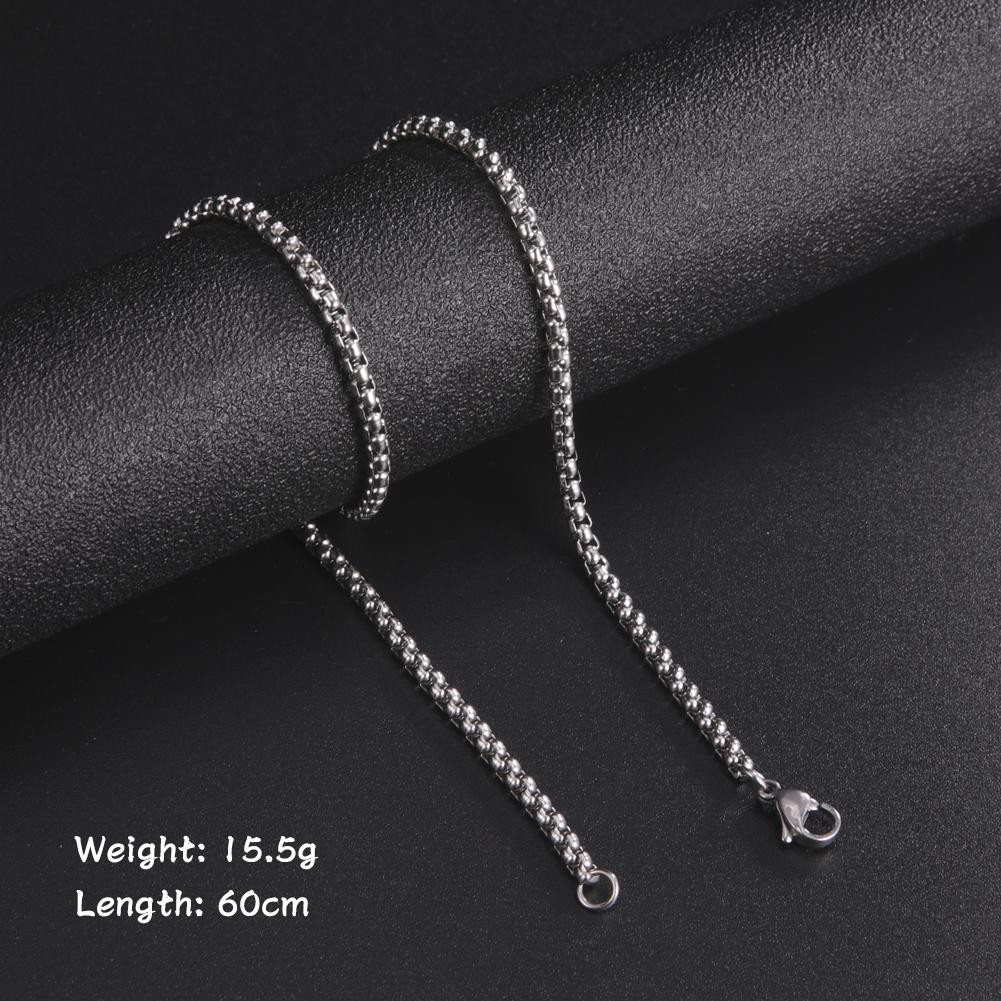 Skyrim Fashion 60cm Long Box Chain Necklace Men Stainless Steel Black Gold Color Link Chains Basic Punk Zircon Wholesale