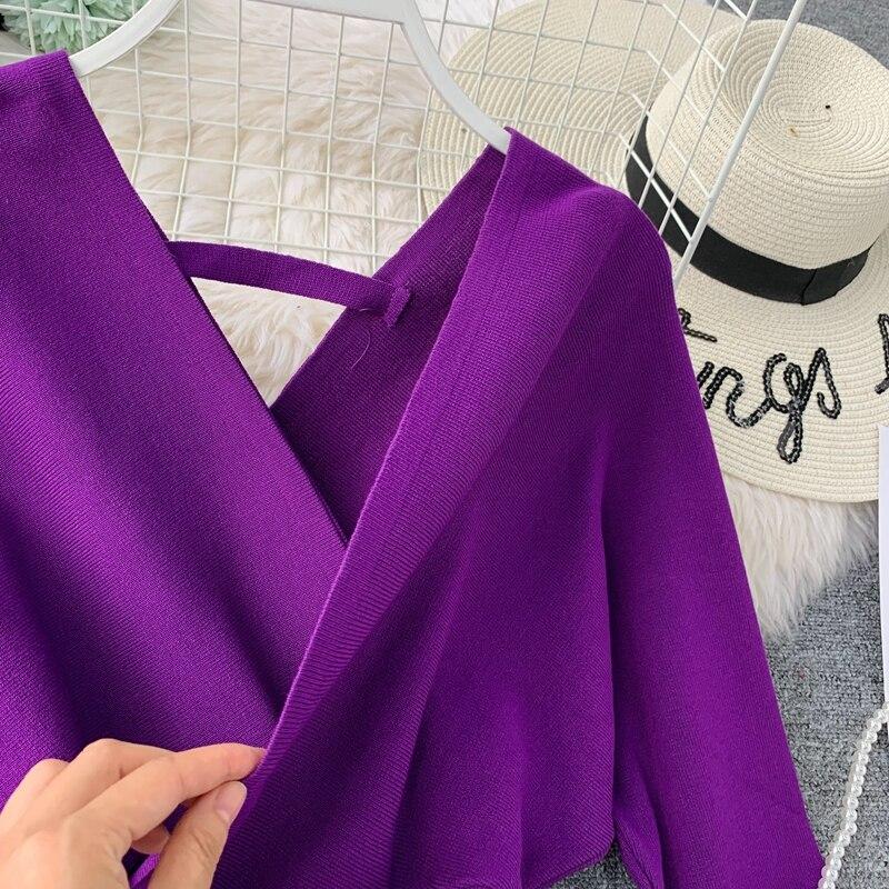 Autumn and Winter New Korean Version of Retro Slimming Knit Buttock Dress