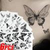 1/6pcs Black Butterfly Fake Tattoo Waterproof Temporary Tattoo Stickers Leg Arm Hand Foot Body Arts Magic Flower Texture Sticker