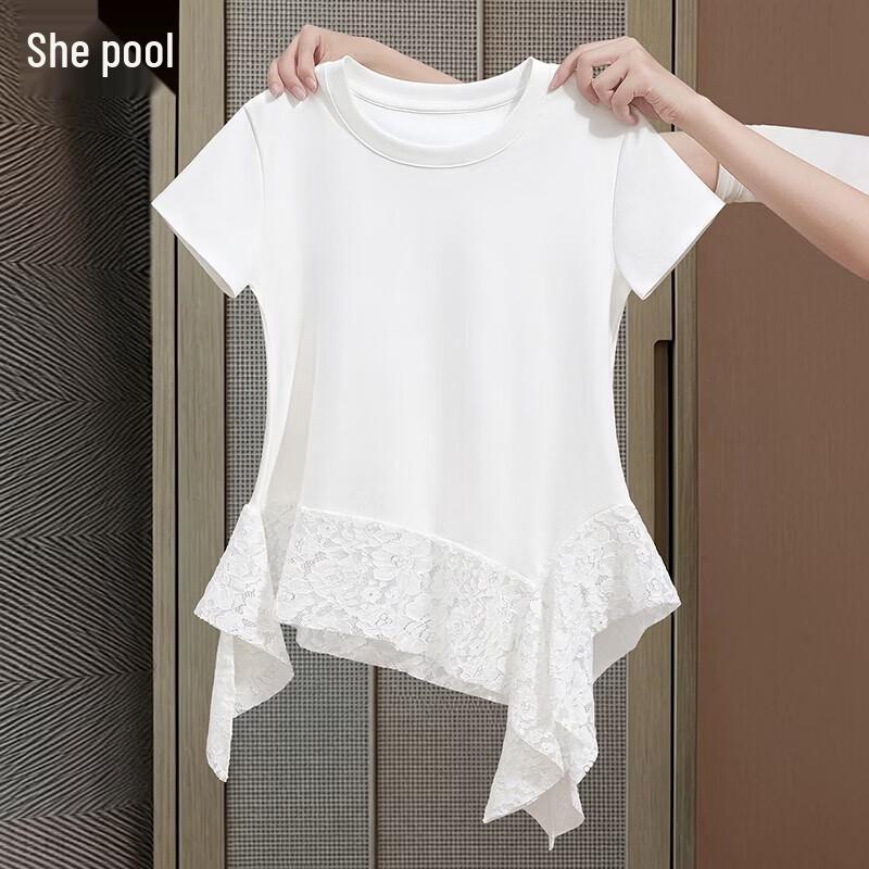 Ta Chi Women s Lace Hem Short Sleeve T-Shirt L белый