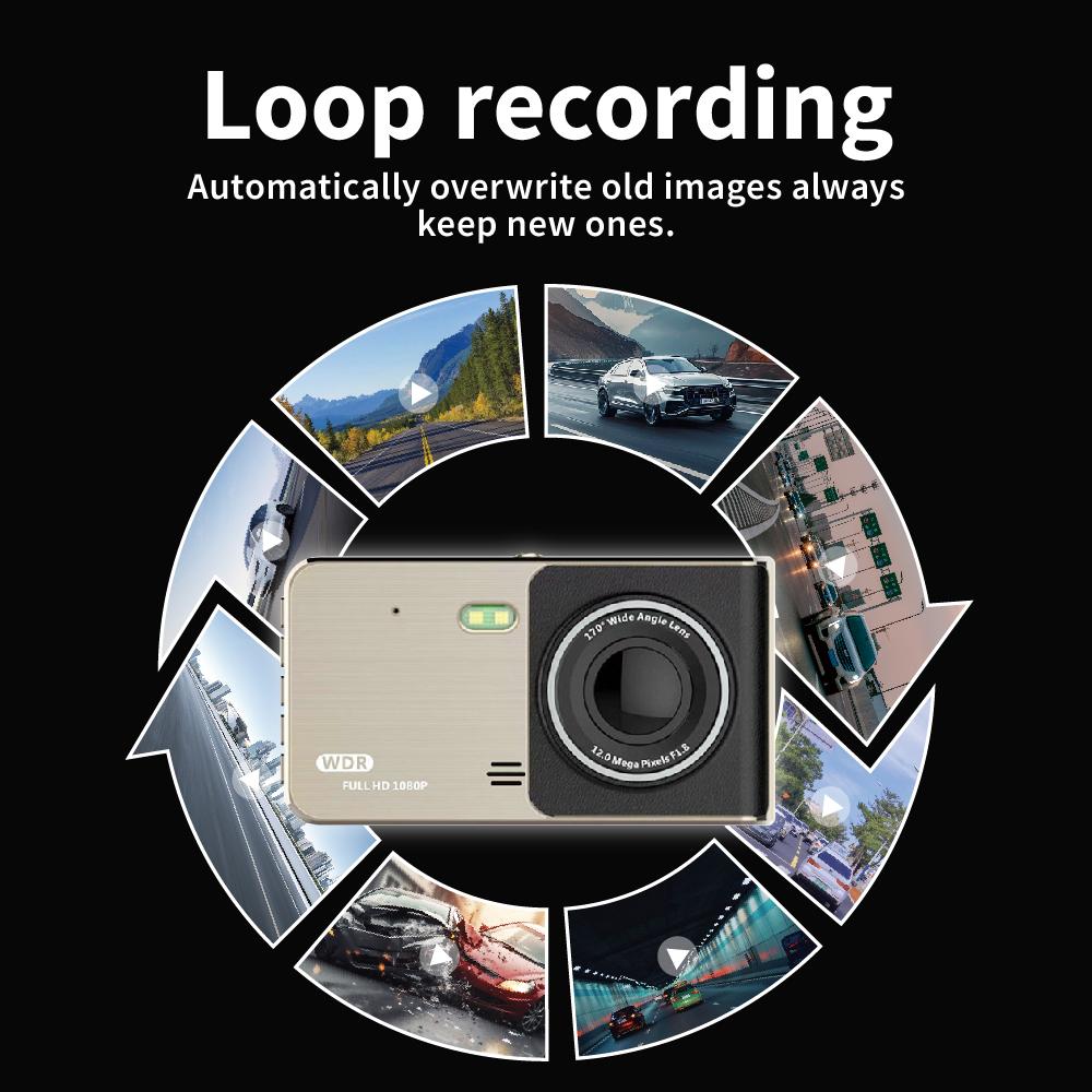 4-inch Dashcam, High-definition Dual-lens Wide-angle Video Recording, Night Vision Loop Recording.