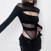 Women's European American Style Mesh Hollow Long Sleeve Bodysuit