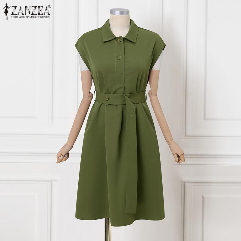 ZANZEA Rochie de vară fără mâneci cu guler răsturnat casual pentru femei