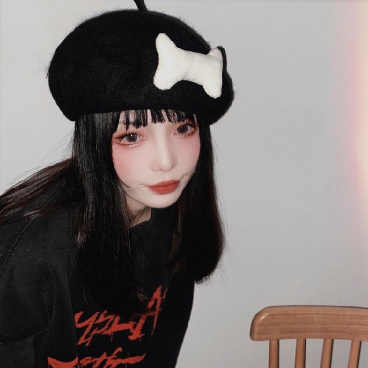 Lolita Y2K-style Painter Hat Beret Subculture Hat Winter Warm for Dog Walking