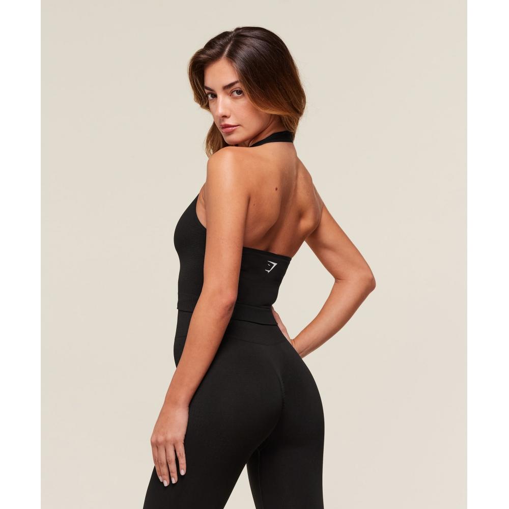 Gymshark Vital Seamless tílko s halter výstřihem a poličkou Černé B2c9l Bb2j