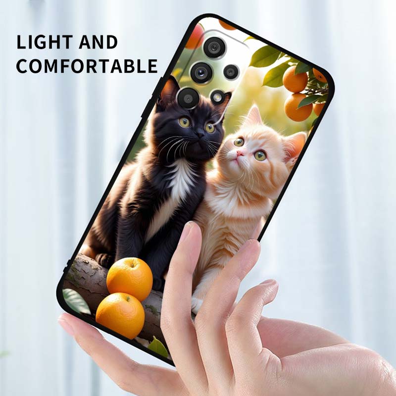 Cute cartoon cat illustration Phone Case For Samsung A73 A72 A71 A55 A54 A53 A52 A51 A13 A22 A16 A15 A12 A14 A26 A07 5G Black