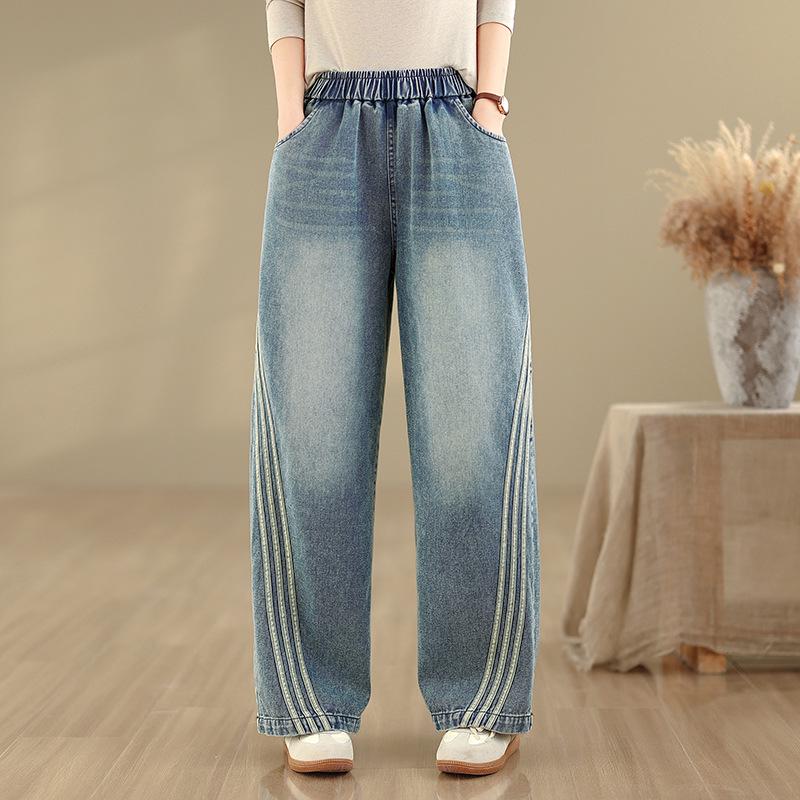 Plus Size Elastic Wide-Leg Denim Pants - Slimming, Casual, Versatile 2XL светло-синий
