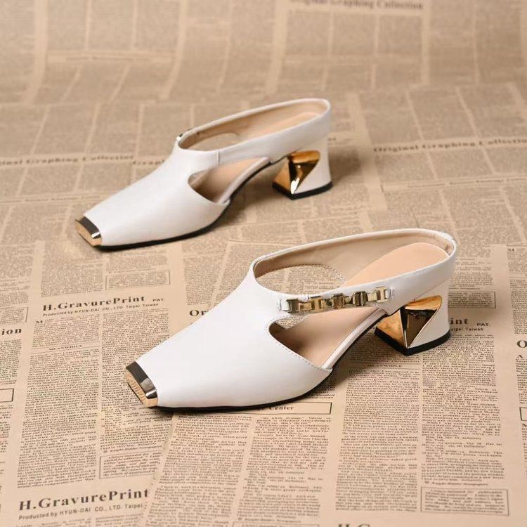 High Heels Women Slippers Chunky Fashion Mules Shoes Square Toe Heeled Sandals Summer Party Slides Mujer Zapatos
