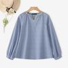 ZANZEA Women Splice V-Neck Loose Casual Long Sleeve Blouse
