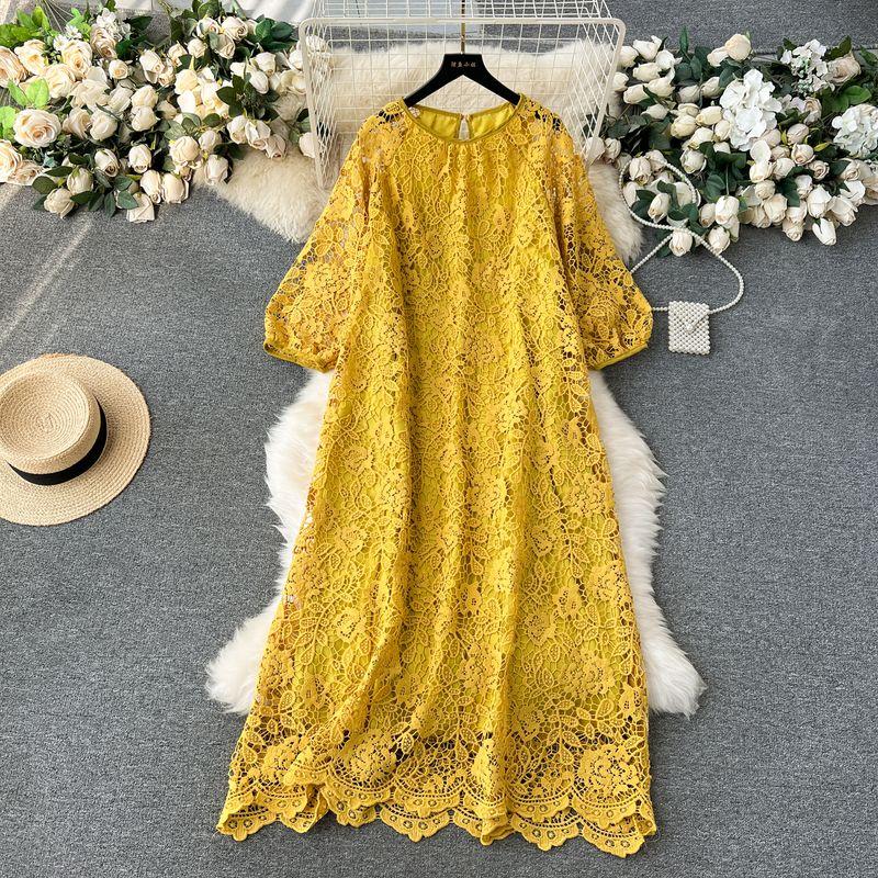 Dress Retro Exquisite Hollow-out Crochet Loose Lace