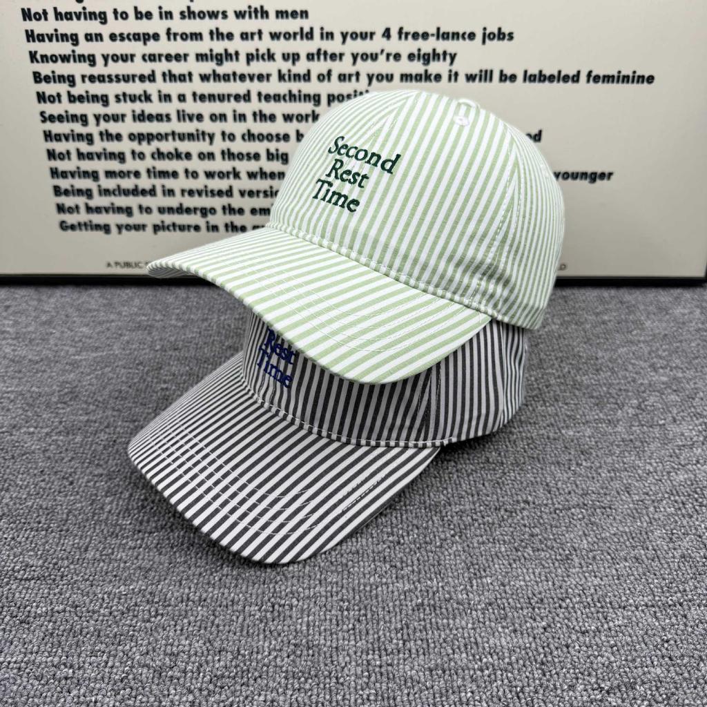 New embroidered vertical striped baseball cap women's summer soft top sunscreen cap versatile face visor