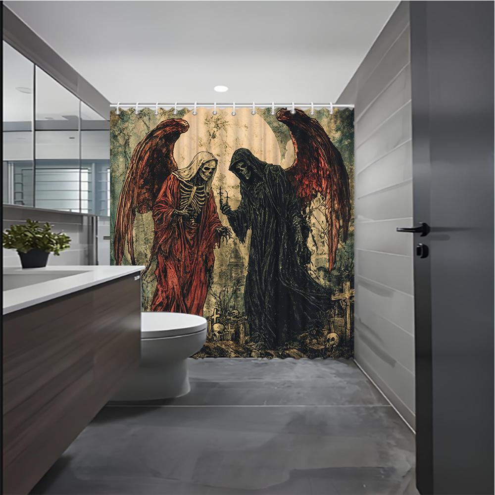 

1pc Gothic Fantasy Shower Curtain with Medieval Castle & Dark Knights Design - Heavyweight Polyester Fabric Bathroom Decor, 17 90x180cm
