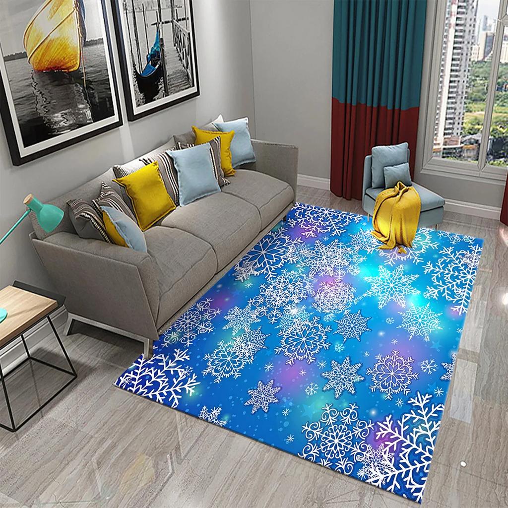 Weihnachts-Schneeflocken-Thema Teppich Wohnzimmer Schlafzimmer Dekor Teppich Badezimmer Rutschfeste Bodenmatten Hausflur Dekor Teppich