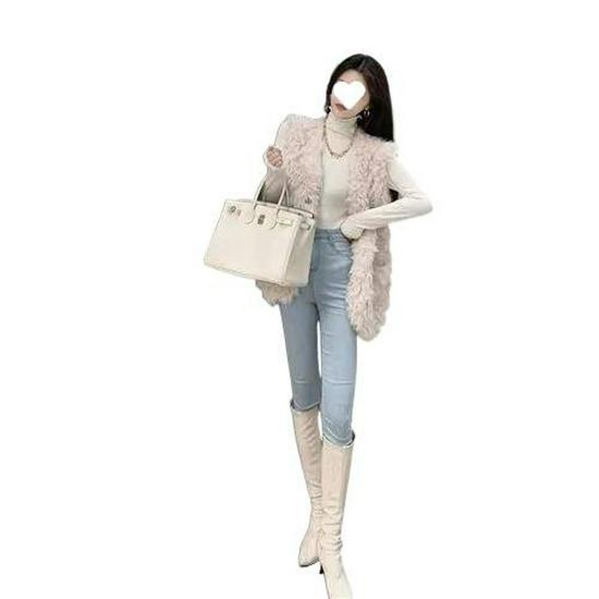 2025 Women's Faux Fox Fur & Lambswool Vest - Versatile Mid-Length Outerwear for Spring/Autumn