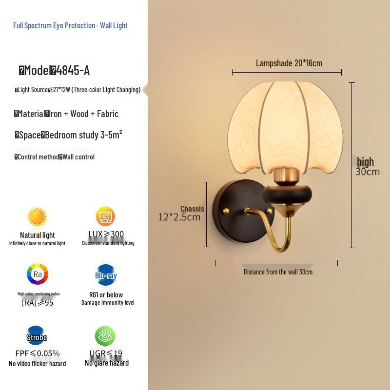 Nordic Retro Chinese-Style Wall Lamp: Solid Wood & Cream Bedside Light for Bedroom, Living Room & Aisle Decorations