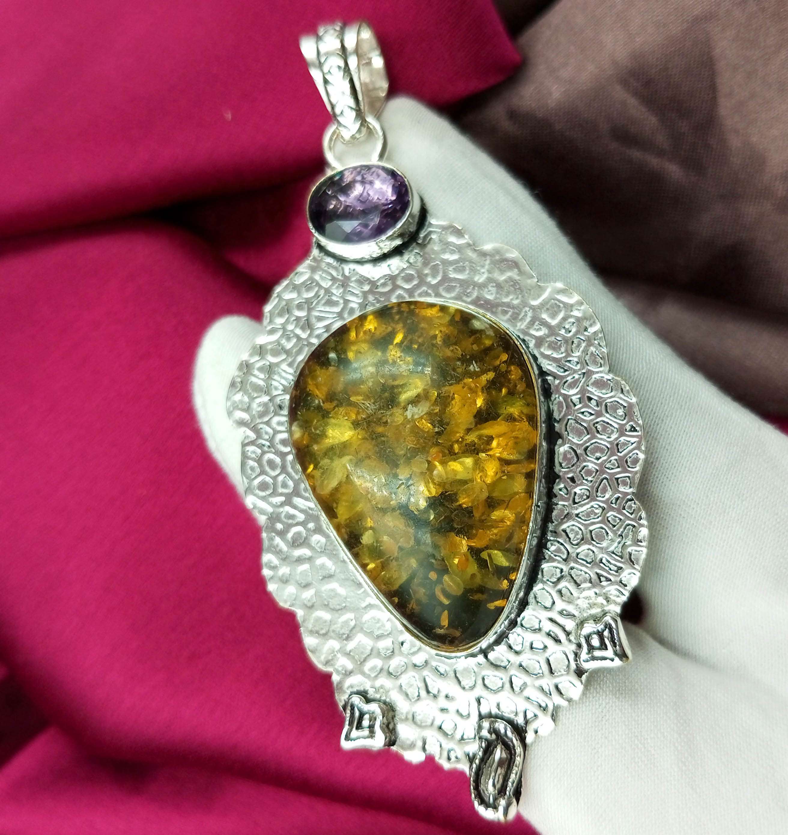 

Балтийский янтарный драгоценный камень 925 пробы с серебряным покрытием 2-дюймовый подвесной кулон DEPE70