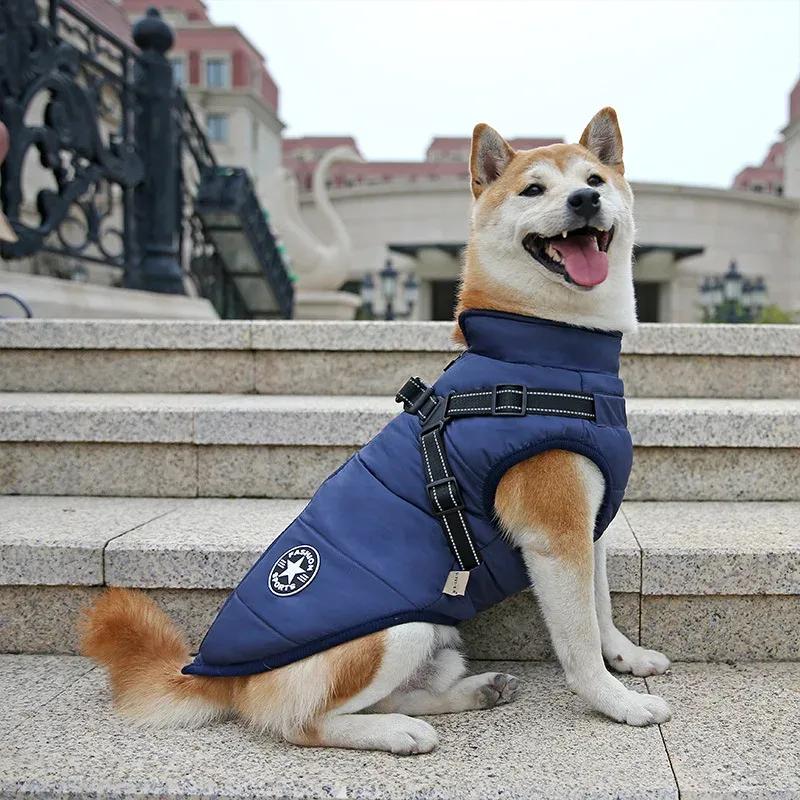 S-5XL Pet Dog Jacket with Harness Winter Warm Dog Vest Clothes Outdoor Waterproof Dog Coat for Small Medium Large Dogs